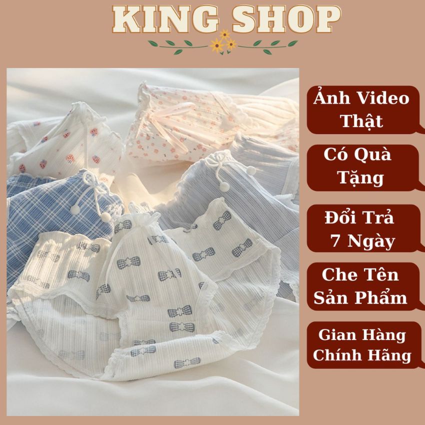 Quần lót cotton nữ viền ren gân tăm đinh nơ nhiều họa tiết dễ thương L128