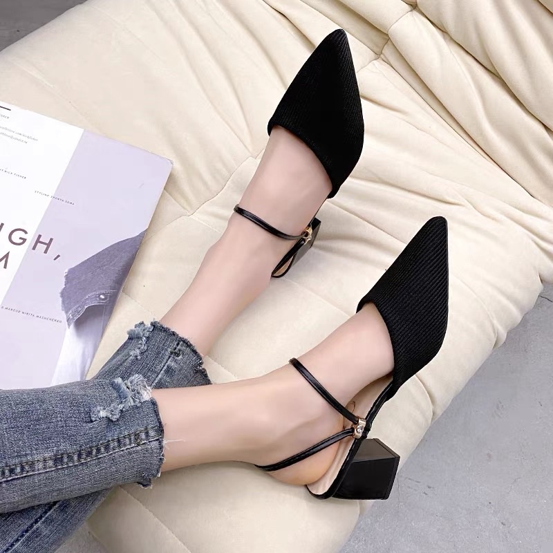 (HÀNG CÓ SẴN) 1800-1 Sandal gót vuông đi 2 kiểu mũi nhọn BIG SIZE 35-42