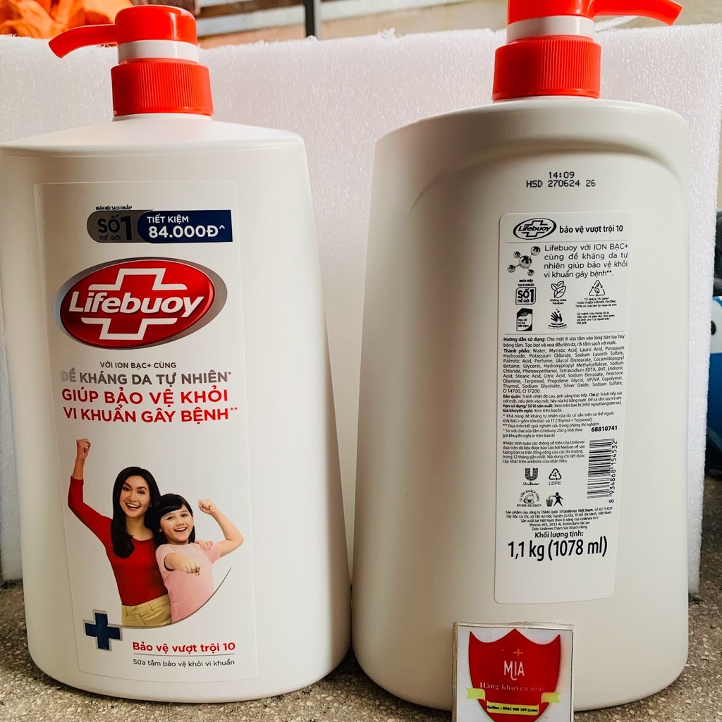 Sữa tắm Lifebouy chăm sóc da- bảo vệ vượt trội chai 1.1kg to chà bá