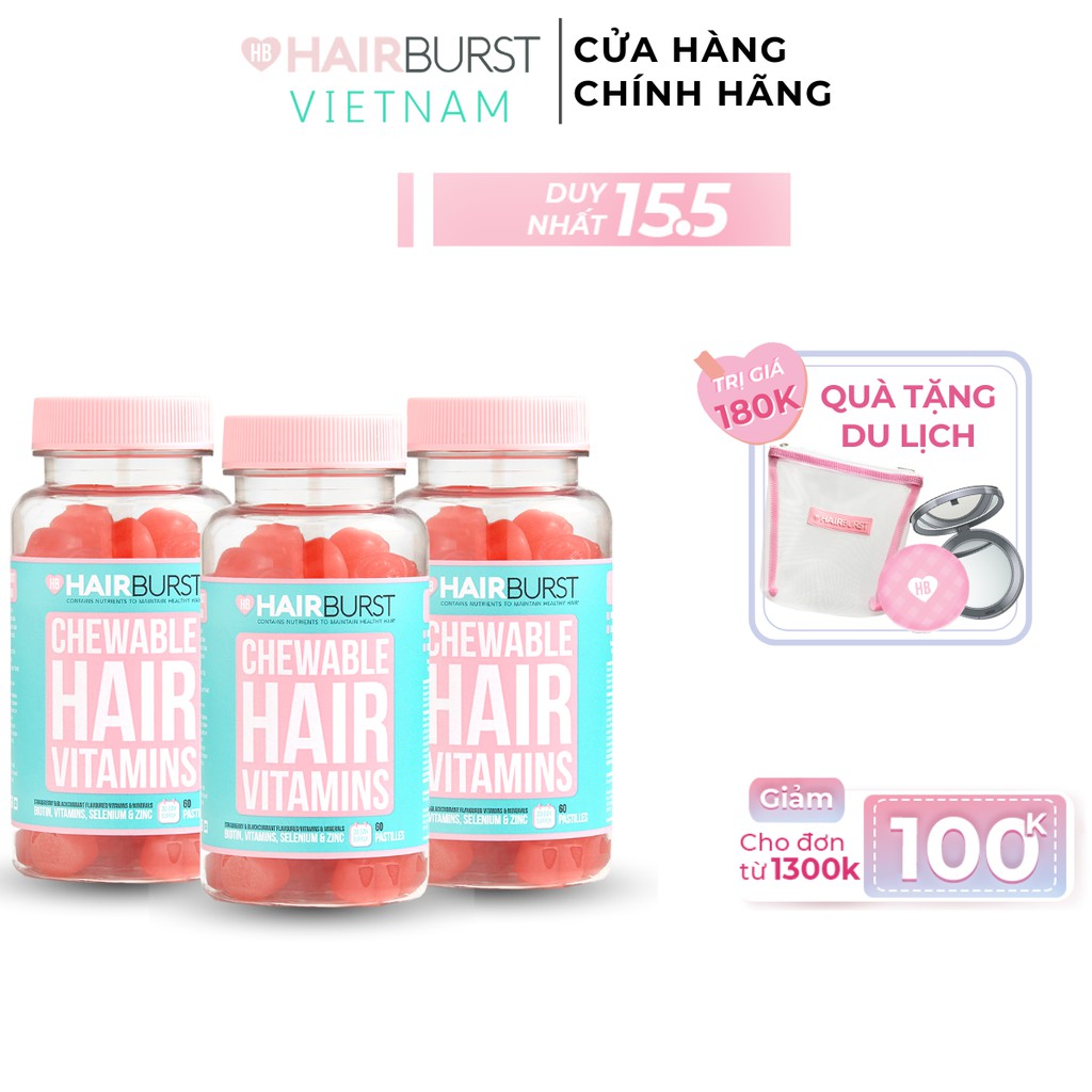 [Mã FMCG100K - 10% đơn 500K] Combo 3 lọ kẹo dẻo vitamin chăm sóc, kích thích mọc tóc HAIRBURST chewable hair vitamins | BigBuy360 - bigbuy360.vn