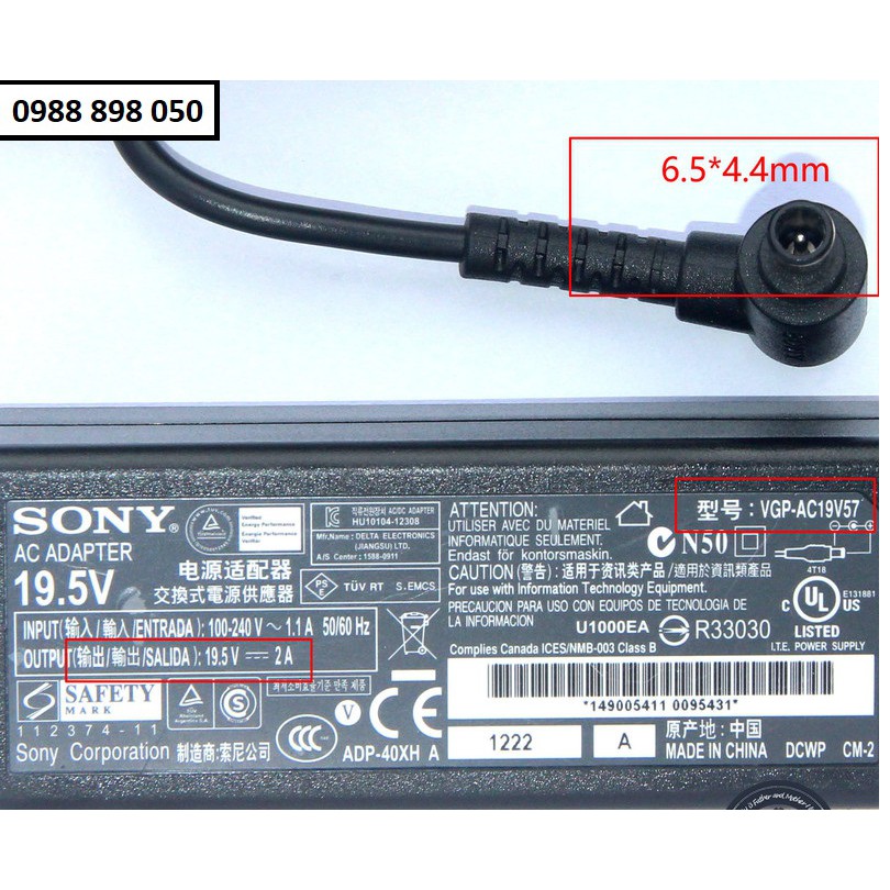 DÂY SẠC MÁY TÍNH SONY VAIO 19.5V 2A 39W ZIN THEO MÁY