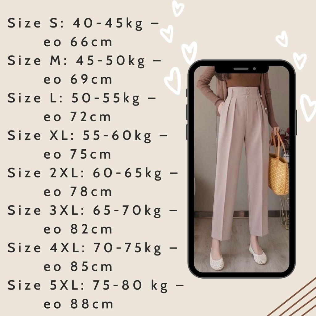 Quần baggy, quần tây nữ công sở cạp cao 3 khuy size 40-85kg PH550