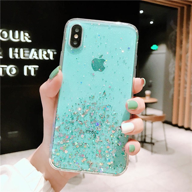 Case iPhone 11 12 Mini Pro XS Max X XR 6 6S 7 8 Plus 5 5S Se 2 Bling Glitter Stars Sequins Silicone Phone Case