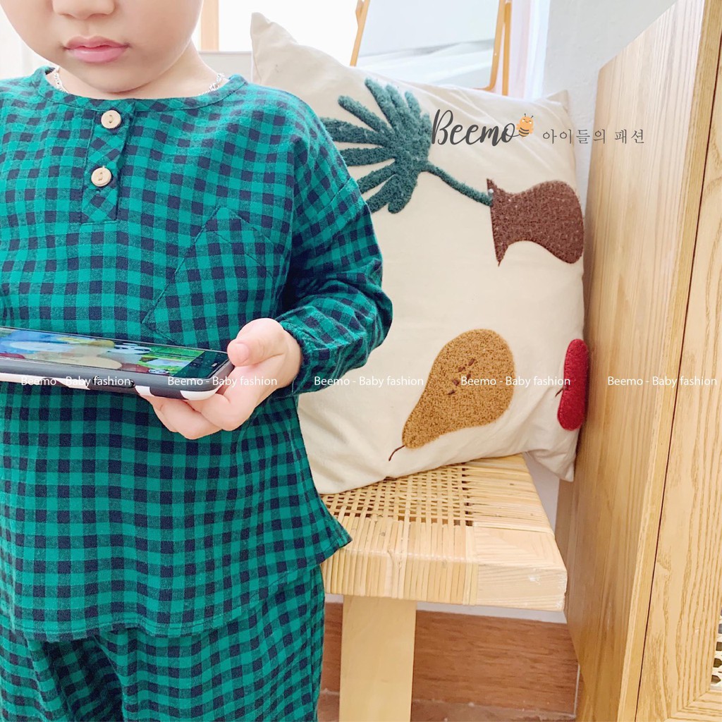 Set trang phục cho bé trai/ bé gái pijama kẻ xanh Beemo 20T6-B022