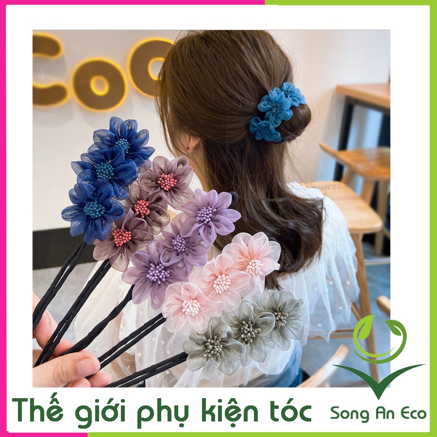Dây tạo kiểu tóc dễ thương mẫu mới 3 bông hoa voan Vintage MS07