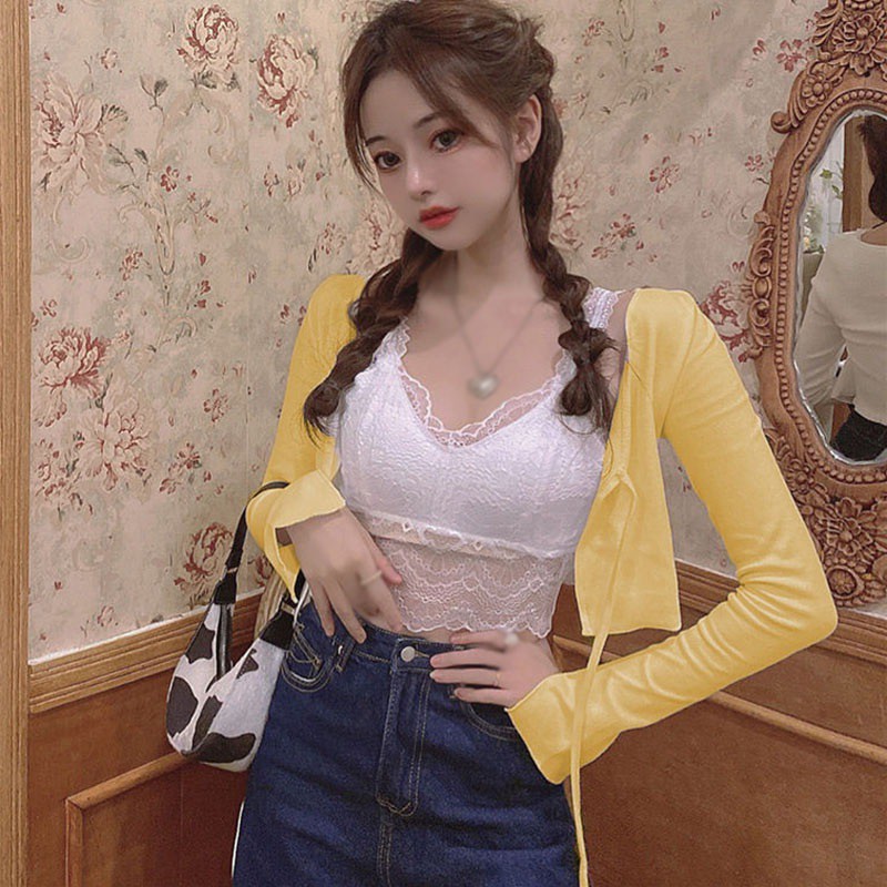 Áo Khoác Cardigan Dệt Kim Phối Ren Xinh Xắn Cho Nữ | BigBuy360 - bigbuy360.vn