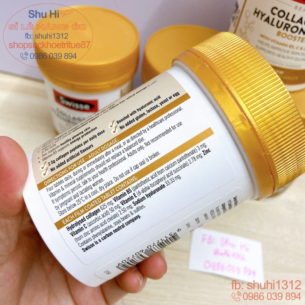 Viên uống bổ sung collagen cấp nước, cấp ẩm, trắng da Swisse beauty collagen hyaluronic acid Booster 80 viên, Úc