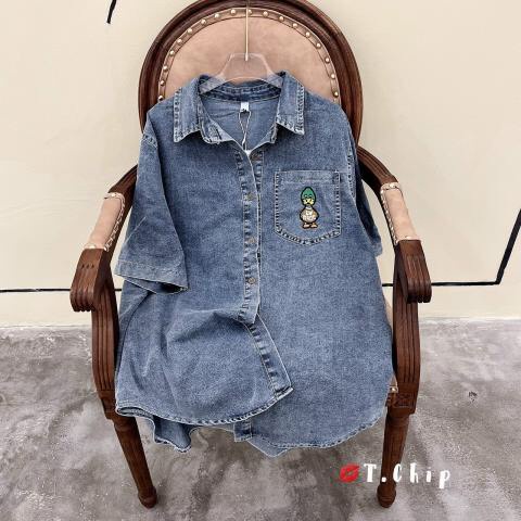 Áo sơ mi jean bò hình vịt áo bò ngắn tay dáng rộng -Minxy shop | BigBuy360 - bigbuy360.vn