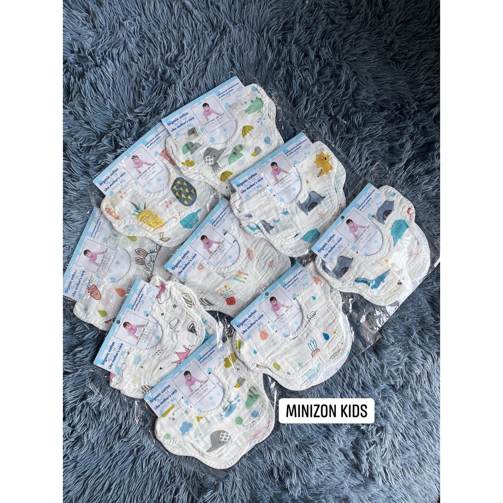 Sét 2 Yếm Xô Tròn Organic 4 Lớp Xoay 360 Độ Mẫu Mới Cho Bé | Minizon Kids