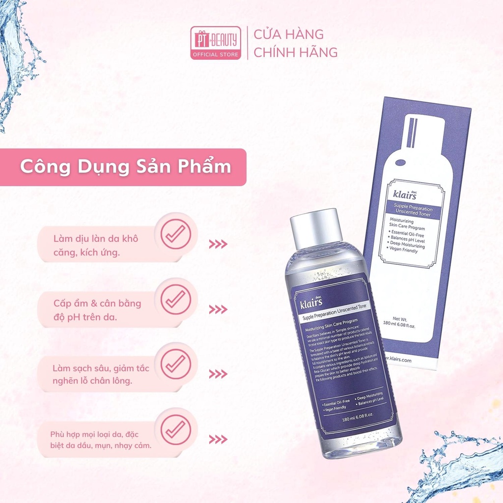 Nước Hoa Hồng Dưỡng Ẩm Dears,Klairs Supple Preparation 180ml