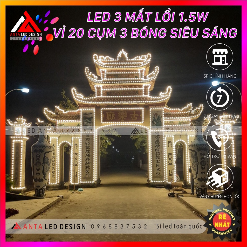 Đèn Led hắt 3 bóng mắt lồi điện 12V  loại siêu sáng