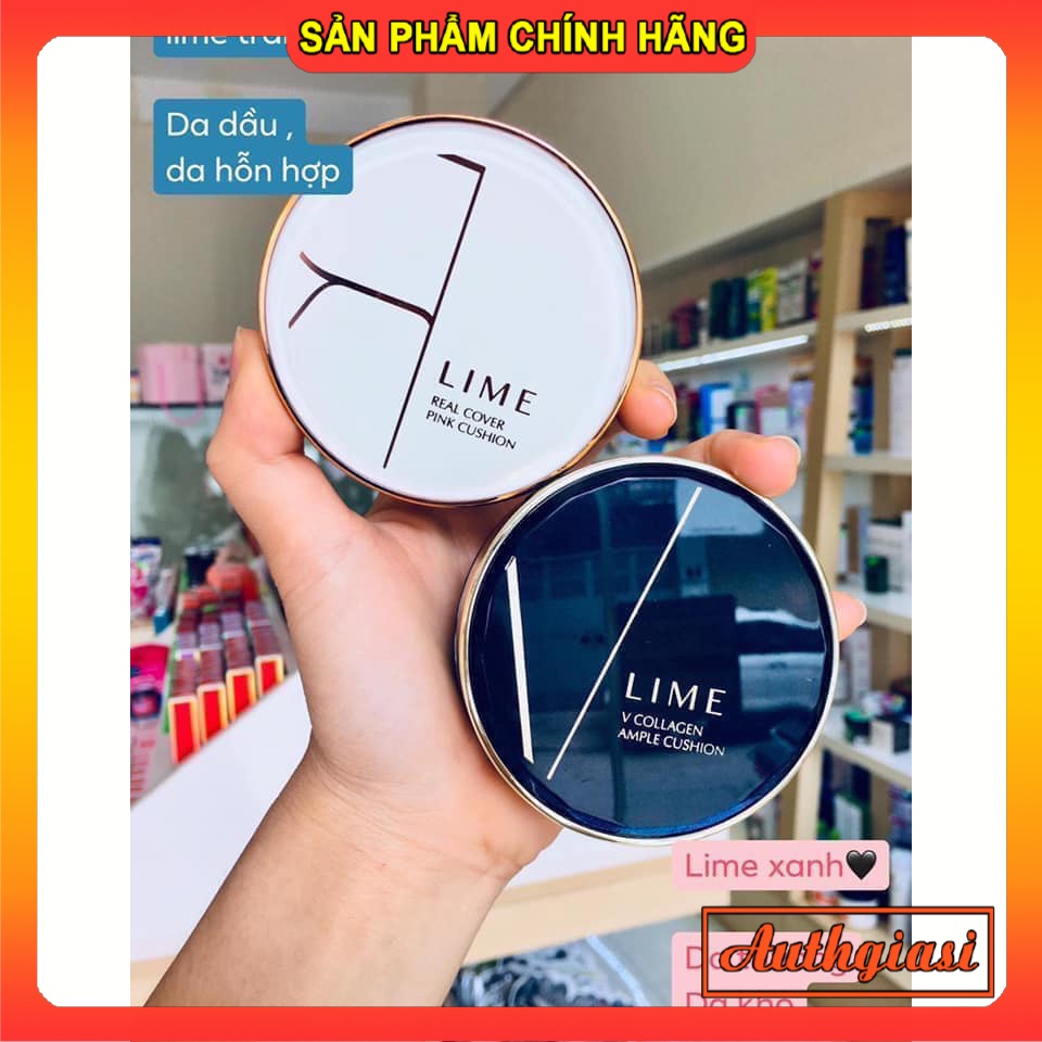 Phấn nước Cushion Cao Cấp Hàn Quốc LIME V Collagen Xanh / Real Cover Trắng đa năng căng bóng che khuyết điểm chống nắng