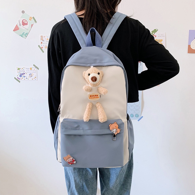 Balo Thời Trang Ulzzang Nữ, Cặp Học Sinh Sinh Viên Kèm Gấu Dễ Thương C9012-3002