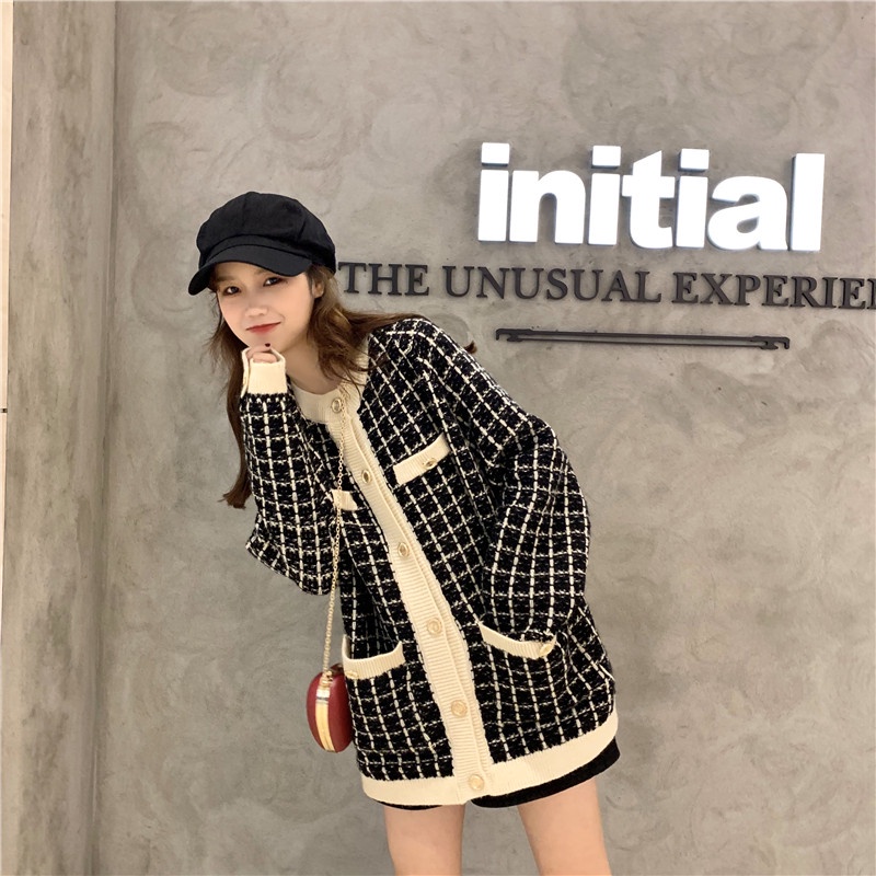 Áo khoác nhung tăm cao cấp họa tiết ziczac  hạt gạo caro màu đen trắng phong cách hàn quốc vintage ulzzang AC2 | BigBuy360 - bigbuy360.vn