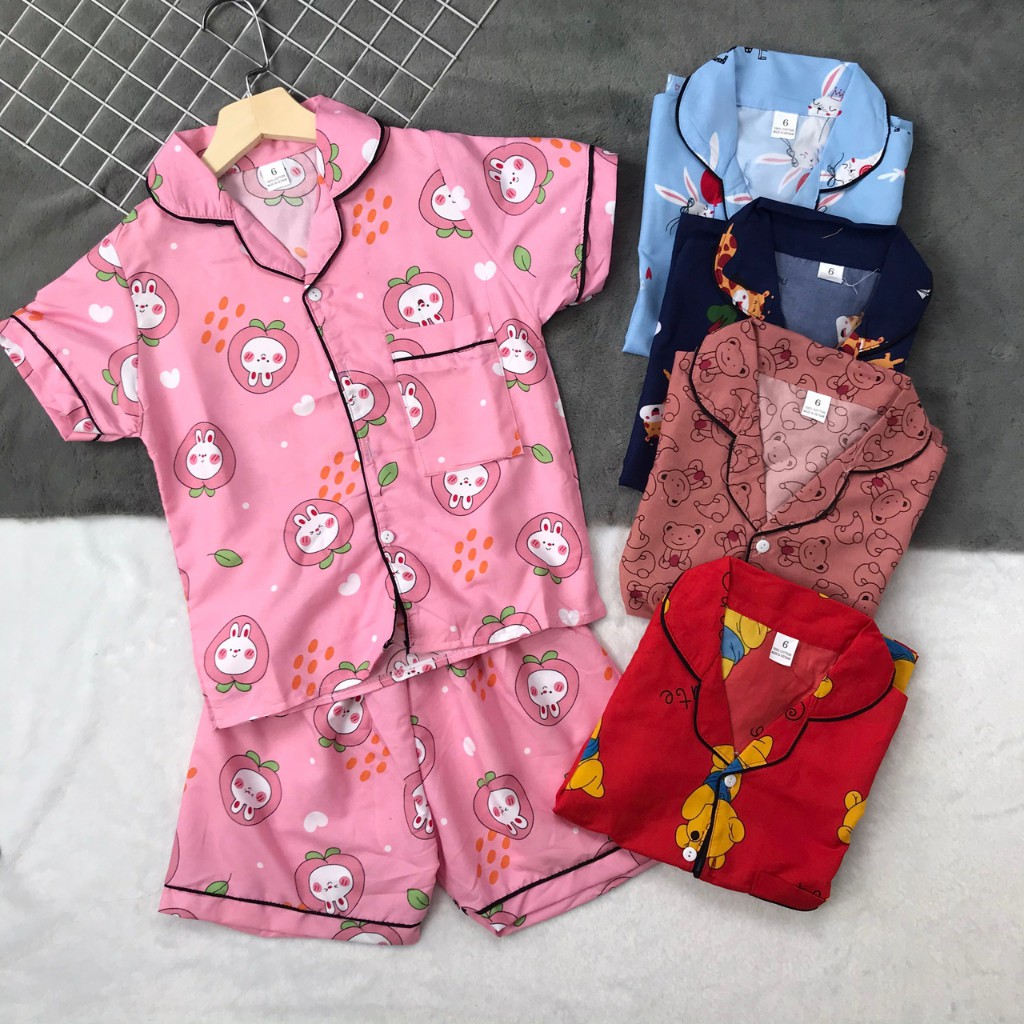 Bộ đồ ngủ pijama kate tay ngắn quần đùi họa tiết xinh xắn cho bé gái (20-38kg)