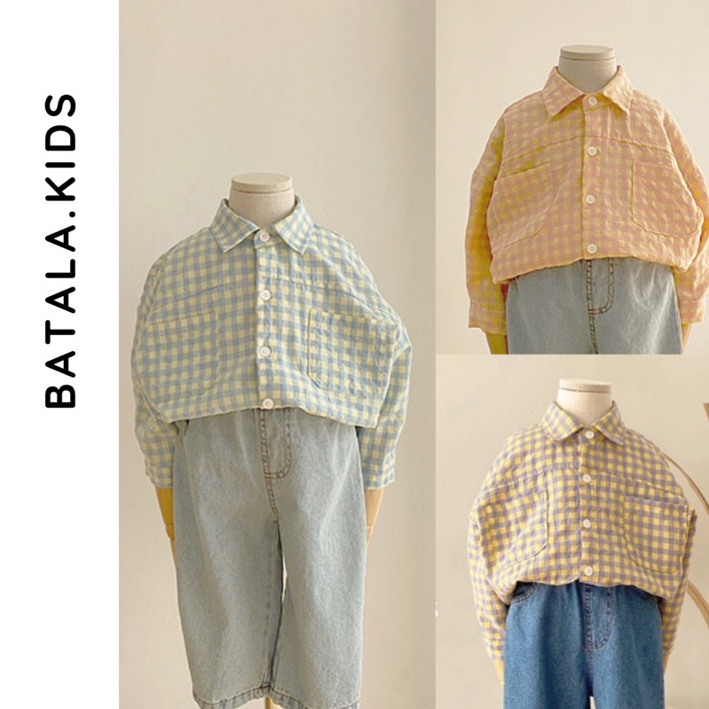 Áo sơ mi bé gái bé trai Batala kids phom thụng Hàn Quốc hoạ tiết kẻ caro nổi bật cho bé từ 9-25kg SMCR02