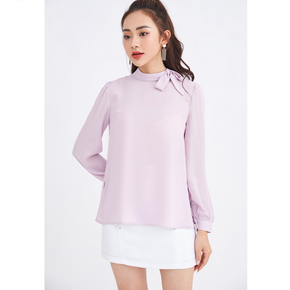 Áo sơ mi nữ công sở 92WEAR 3 màu, đủ size, thiết kế có nơ cổ đính ngọc ASA0276