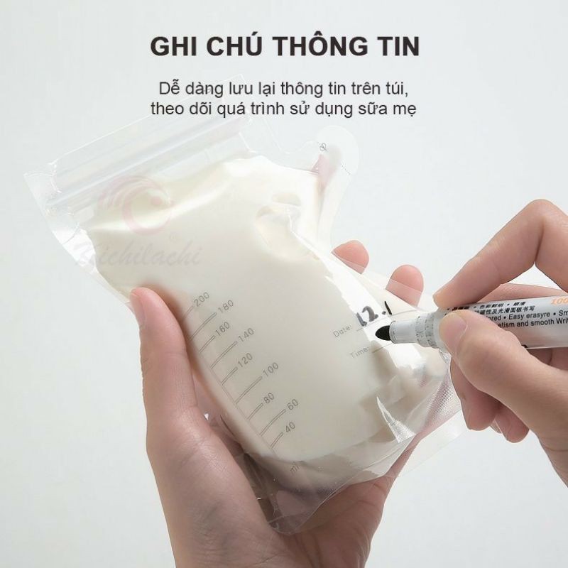 HỘP 50 TÚI TRỮ SỮA KICHILACHI 250ML T CẢM BIẾN NHIỆT