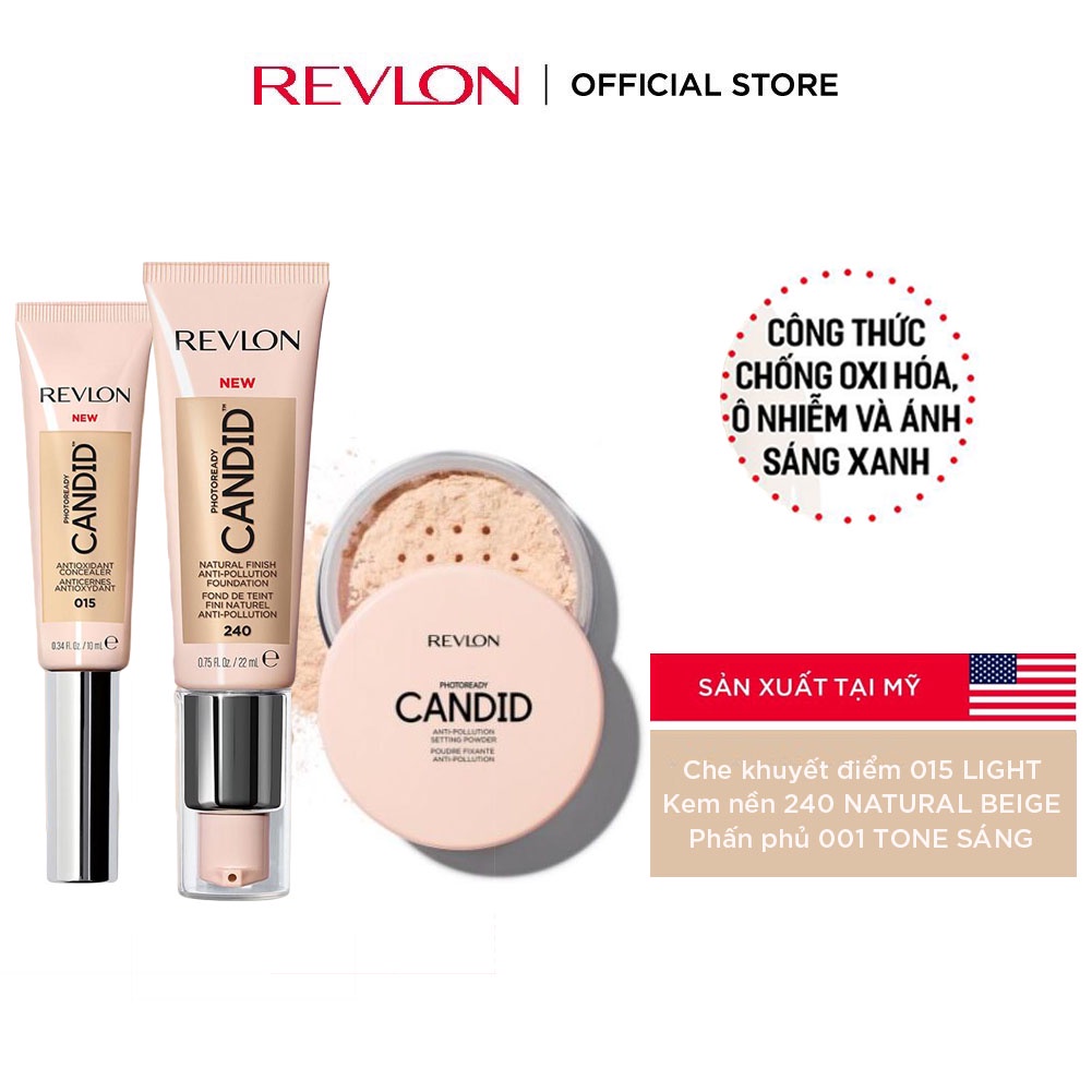 [Combo 899k] Kem nền chuyên nghiệp Revlon PhotoReady Candid 22ml + Phấn phủ chuyên nghiệp 15g + Che khuyết điểm 10ml