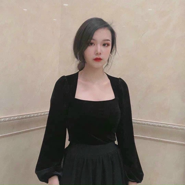 Áo nhung tay dài croptop