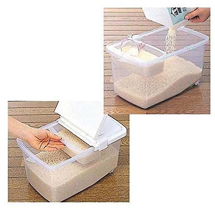 [Hỏa Tốc HN] Thùng gạo 5kg nắp bật có bánh xe &amp; ca đong INOMATA hàng nội địa Nhật Bản