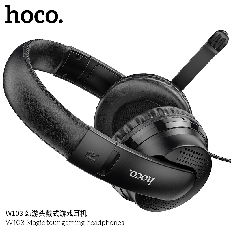 Tai nghe chụp tai Hoco W103 headphone cao cấp nghe hay, dây dài 1.2m, tặng Jack chia cổng 2 in 1 - Chính hãng