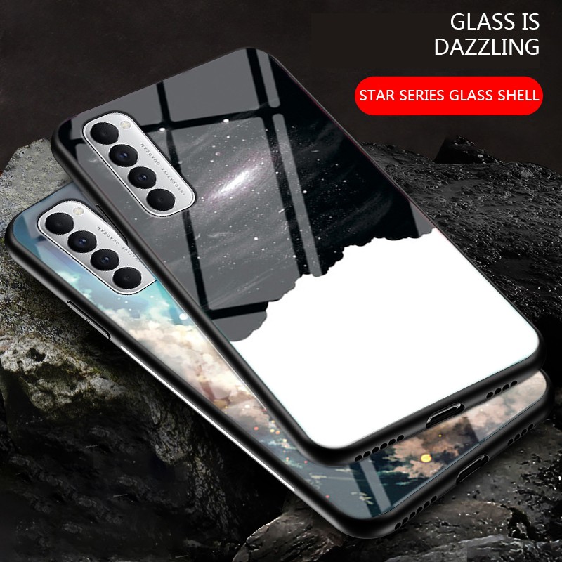 Ốp điện thoại mặt kính chống trầy xước họa tiết bầu trời đầy sao cho Oppo Reno 4 4 Pro (4G)