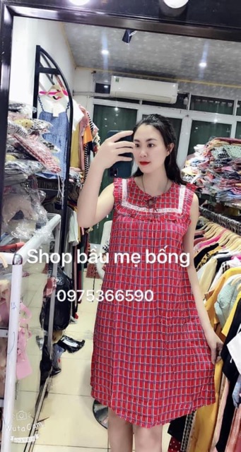 Váy bầu lanh cổ ren mã 01