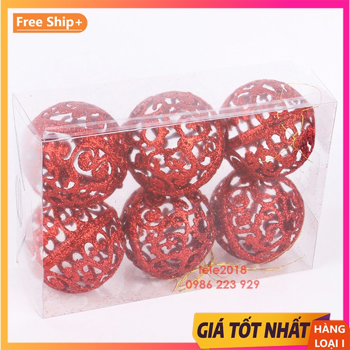 Bộ 6 quả châu 6cm xuyên thấu độc đáo trang trí giáng sinh noel