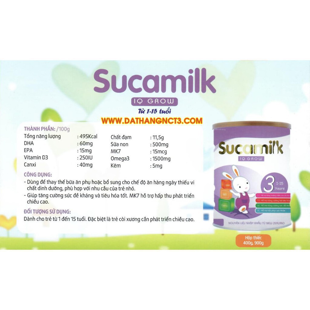 Sữa cho trẻ từ 1 đến 15 tuổi 900g - Sucamilk IQ - Grow