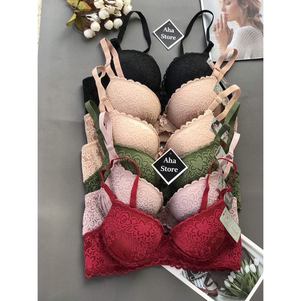 Áo lót ren Thái Lan Sister Hood nâng ngực,  không gọng hàng cao cấp siêu nâng đẩy mút dày 5 cm