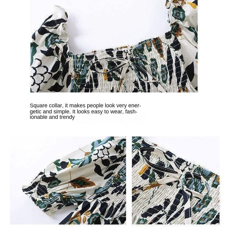 Áo Kiểu Nữ Tay Phồng Cổ Vuông Họa Tiết Hoa Xinh Xắn Thời Trang