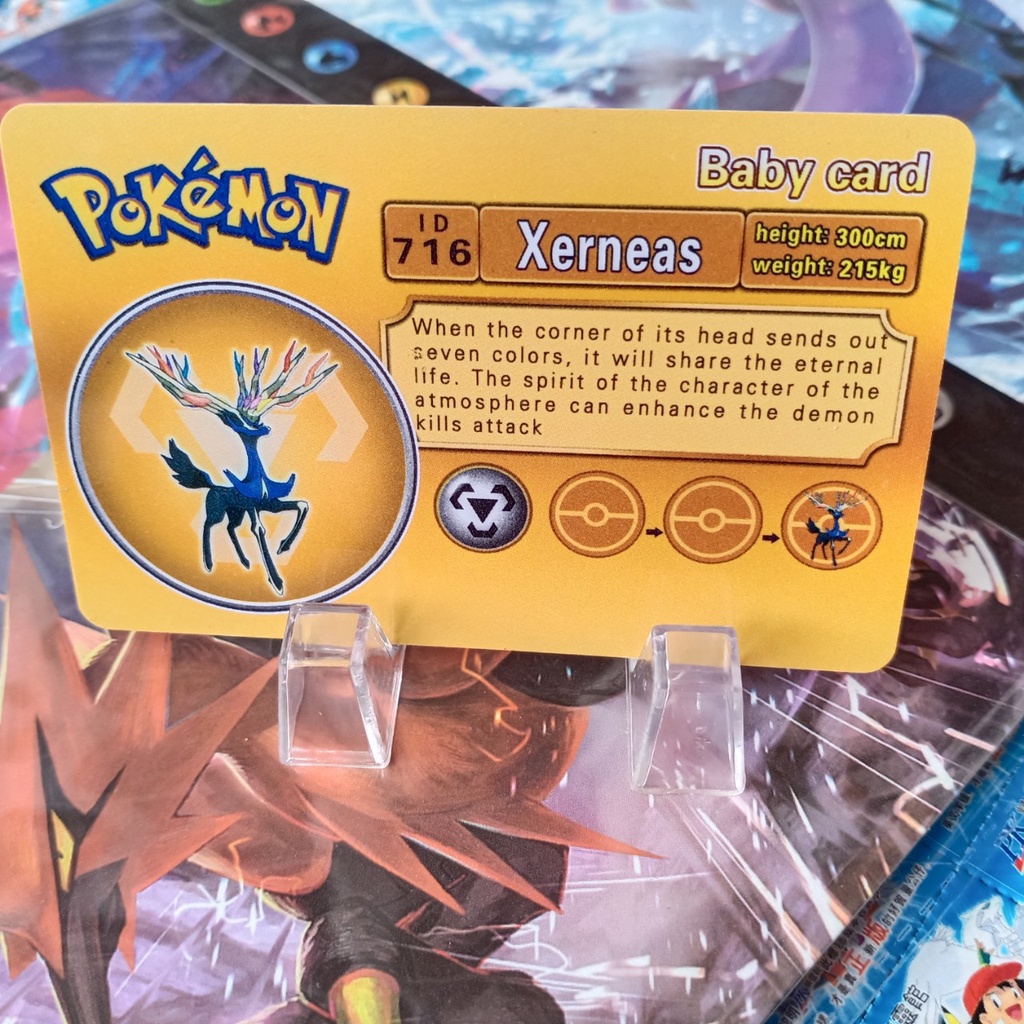 Thẻ cảm nang pokemon huyền thoại Xerneas hưu ngủ sắc chất liệu PVC dẽo bền 2 mặt 1459 d22 10