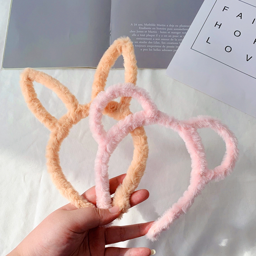 Băng Đô Cài Tóc Thiết Kế Tai Thỏ Phối Lông Xinh Xắn Cho Bé Gái