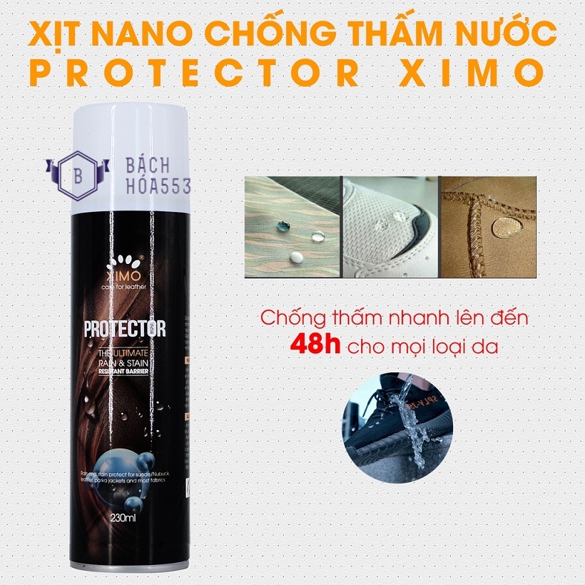 Bình xịt nano chống thấm nước giày Protector XIMO 230ml - Chống bám bụi, Chống ố vàng, nấm mốc