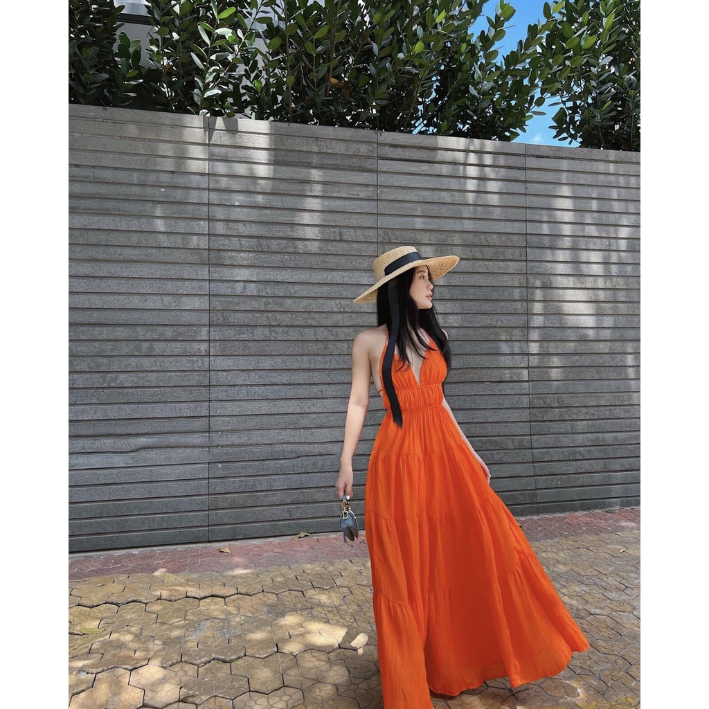 Váy 2s tầng đầm maxi cam 3 tầng xòe chất đũi tơ-Minxy shop | BigBuy360 - bigbuy360.vn