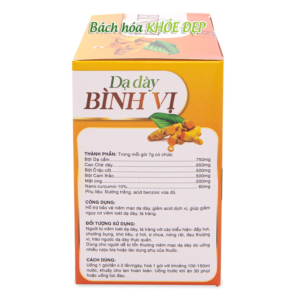 Gel dạ dày Nano Curcumin, Mật Ong giảm đau viêm loét dạ dày - Hộp 20 gói [Dạ dày bình vị]