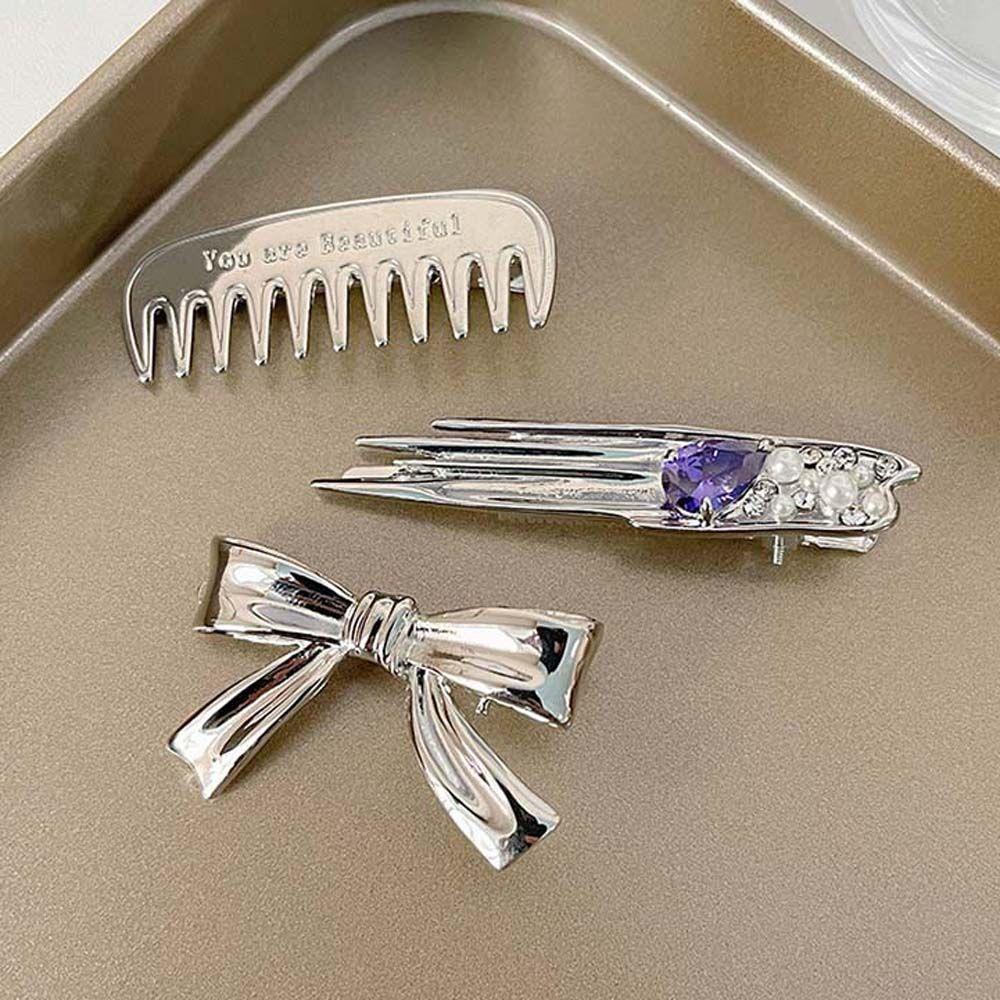 AROMA Kẹp Tóc Nơ Đính Đá Màu Tím Phong Cách Hàn Quốc Cho Nữ