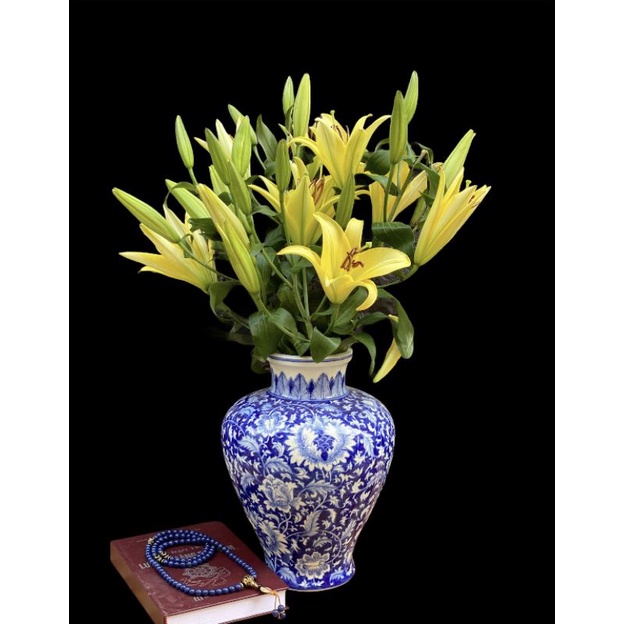 Bình Hoa Vẽ tay Men Lam H33cm Bát Tràng