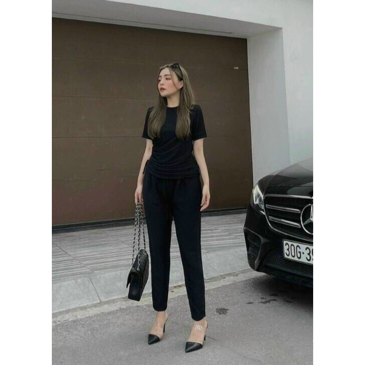 Set Bộ Áo Thun Rút Dây Bên Eo Và Quần Dài