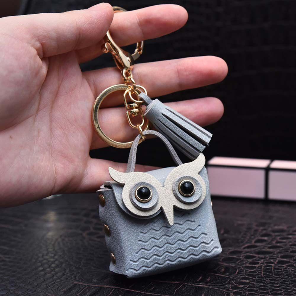 Túi Da PU Họa Tiết Cú Mèo Dễ Thương Phong Cách Hàn Quốc Có Móc Treo Chìa Khóa Tiện Dụng