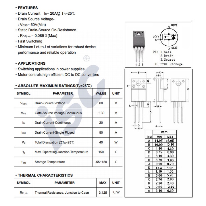 Linh kiện 20N06 TO-252