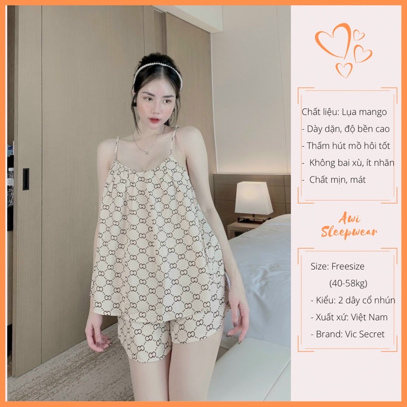 Bộ 2 Dây Mặc Nhà Bèo Nhún Xinh Xắn Chất Lụa Mango Nhiều Hoạ Tiết - Awi Sleepwear