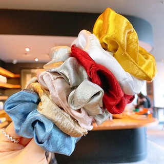 Dây Cột Tóc Vải Scrunchies Satin Nhung Lụa Phi Bóng Mềm Vintage