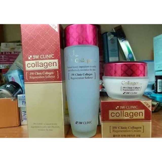 Set nước hoa hồng và kem dưỡng da Collagen 3W