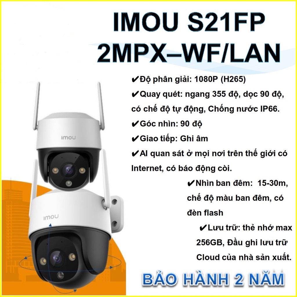 Camera Wifi IMOU ngoài trời màu ban đêm, Xoay 360 độ, CRUISER 2MP 4MP IPC S42FP, S41FP S21FP S22FP Chính Hãng