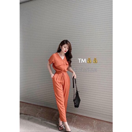 Set bộ 2 món đi chơi với quần dài ống túm kèm áo kiểu nữ cụt tay thiêt kế tinh tế, phong cách cá tính