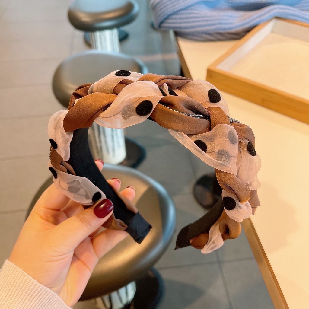 Băng Đô Vải Bản Rộng Thắt Nút Xoắn Đính Đá Kiểu Retro Phong Cách Hàn Quốc