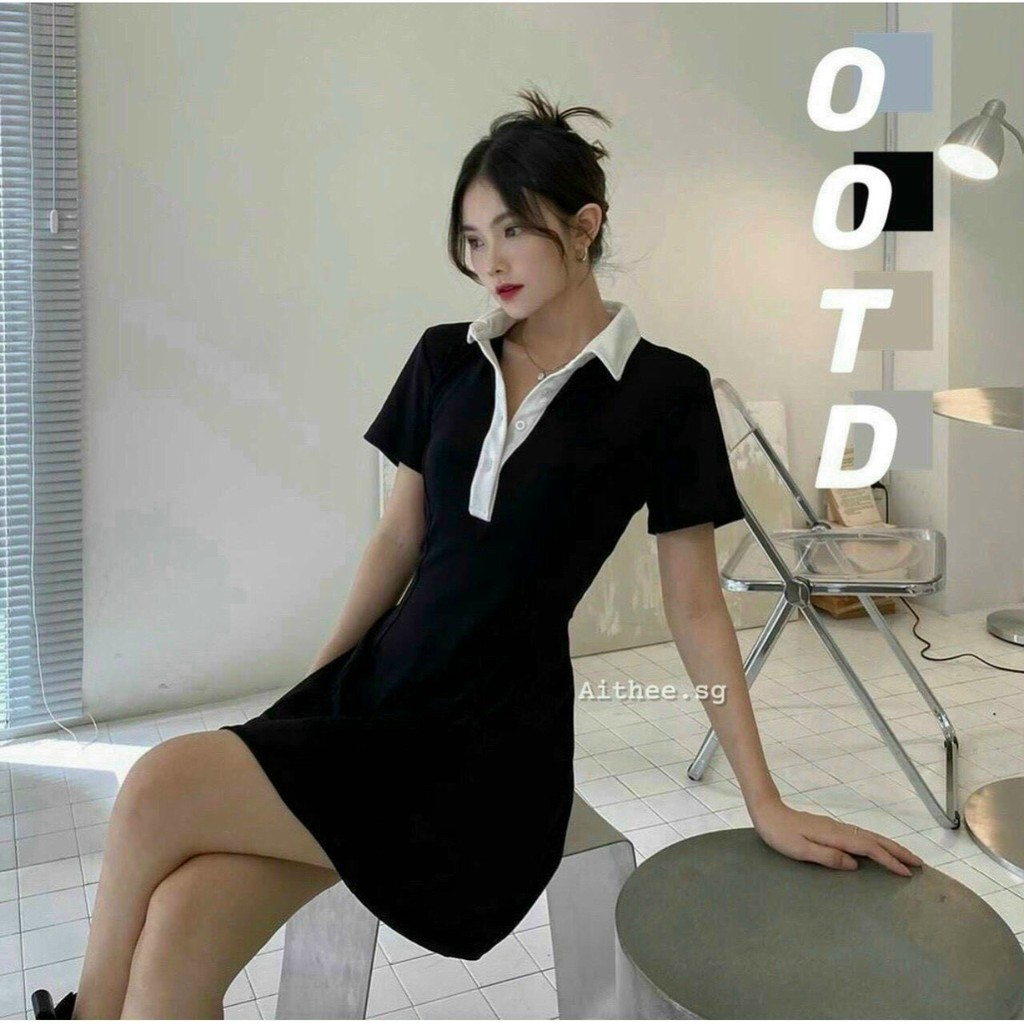 Đầm Polo Nữ Ngắn Tay Cổ Viền Dáng Ôm Siêu Xinh🦋 Váy Nữ Dáng Ngắn Cổ Bẻ Trẻ Trung