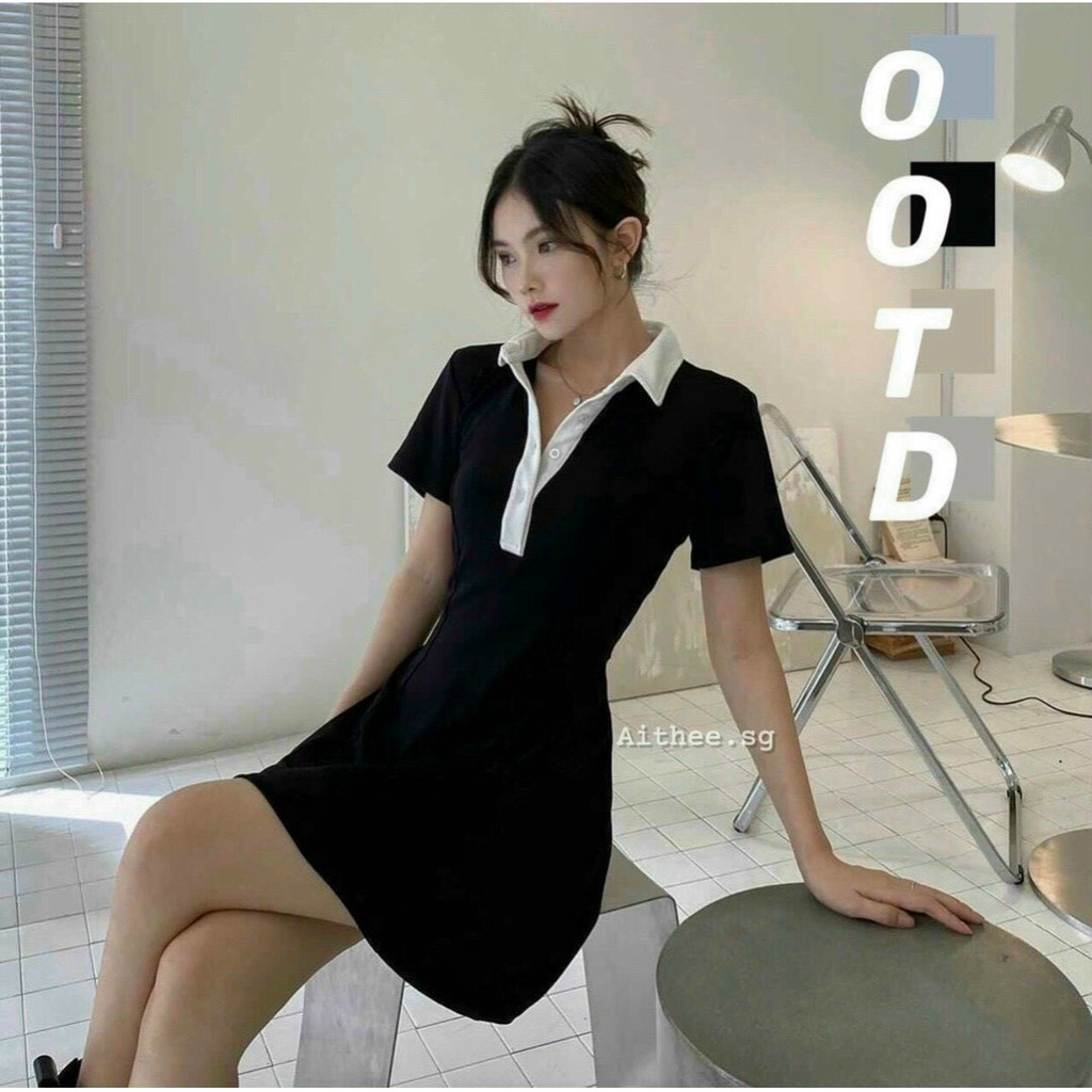 💃 Đầm Polo Nữ Đen Dáng Ôm Váy Nữ Ngắn Body Ngắn